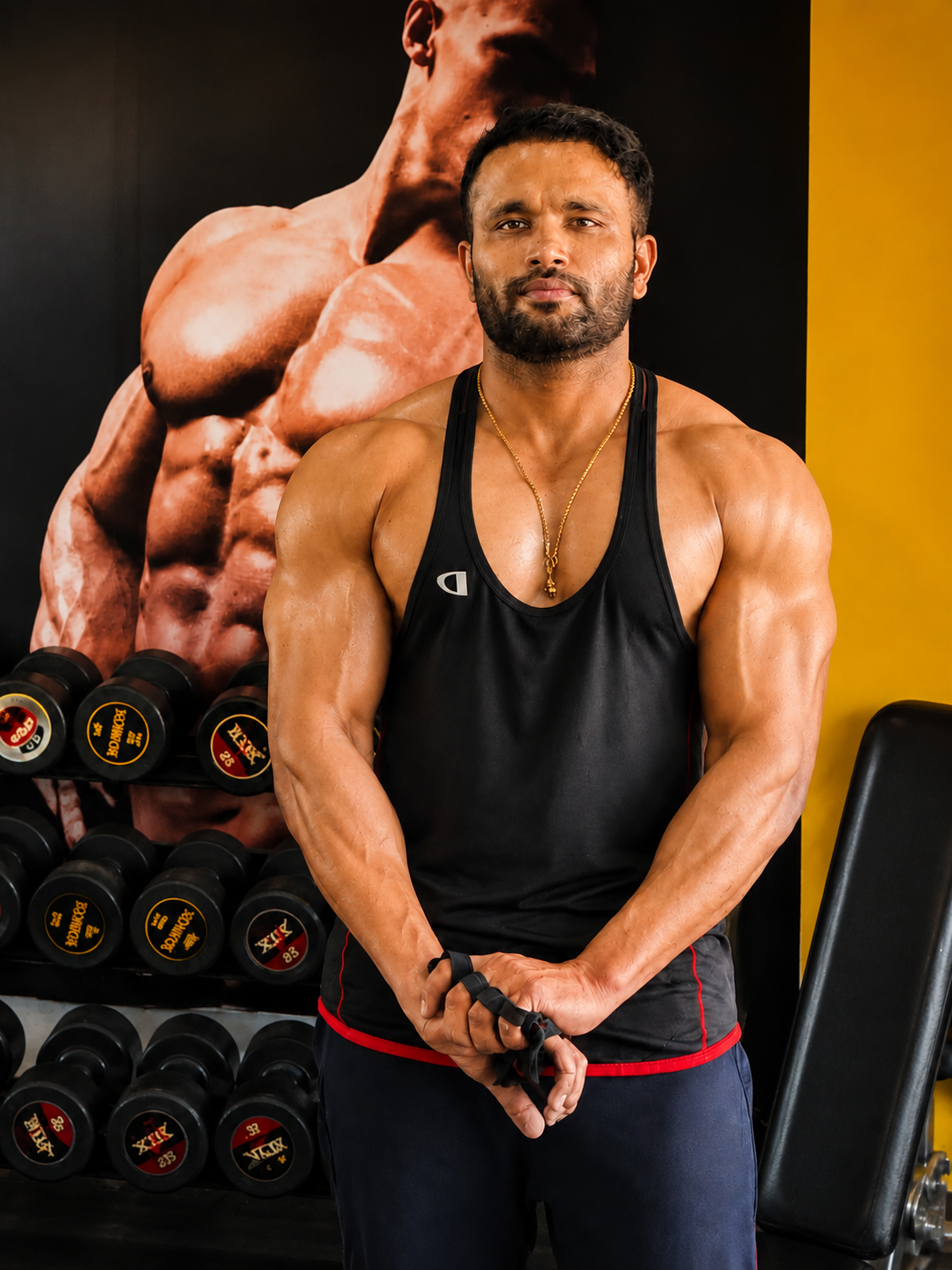 JP Satish, Founder and Head Trainer at JPL Fitness, in the weight room